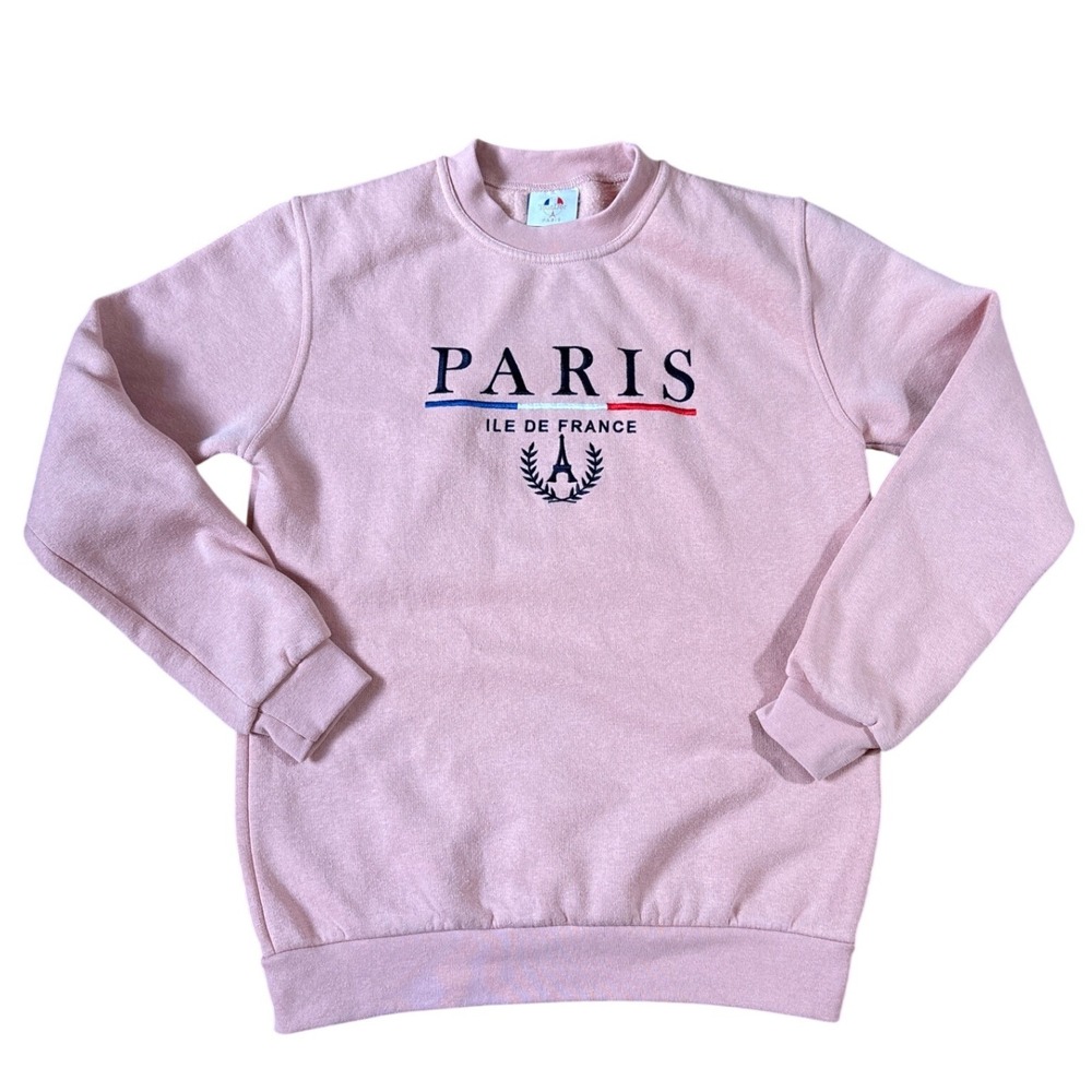 Tour D'Or Paris Sweatshirt Women Pink Embroidered‎ Graphic Pullover SIZE S